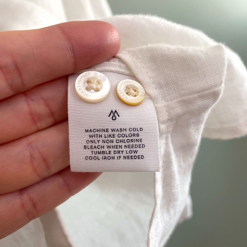 Martin & Osa Linen Shirt Button Up Roll Tab Sleeve Womens 2 White Military - Picture 11 of 14